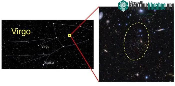 Ảnh phóng to thể hiện vị trí của thiên hà Virgo III
