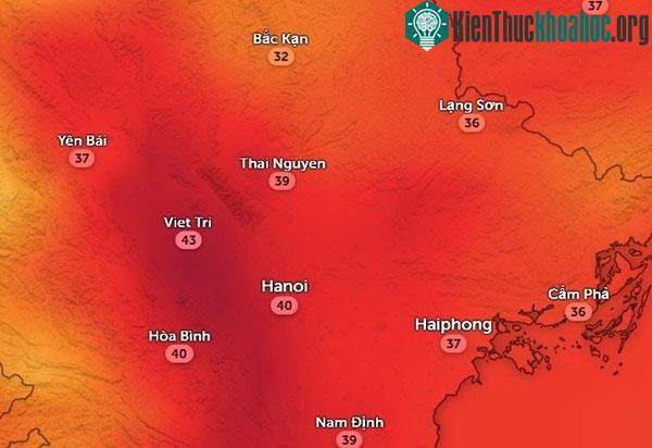 Nhiệt độ cảm nhận ở một số tỉnh thành miền Bắc vào chiều 11/7.