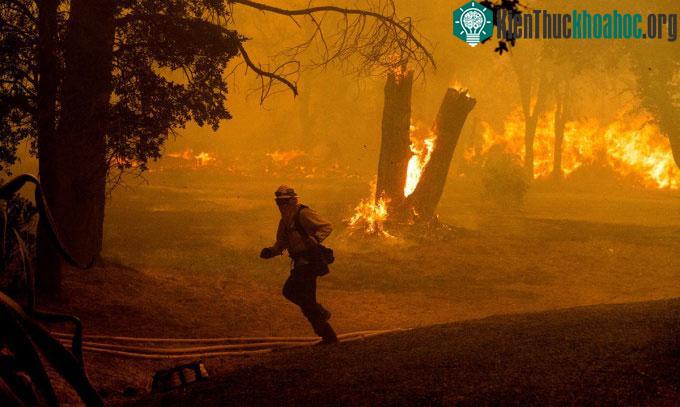 Lính cứu hỏa chiến đấu với đám cháy ở Oroville, bang California, Mỹ.