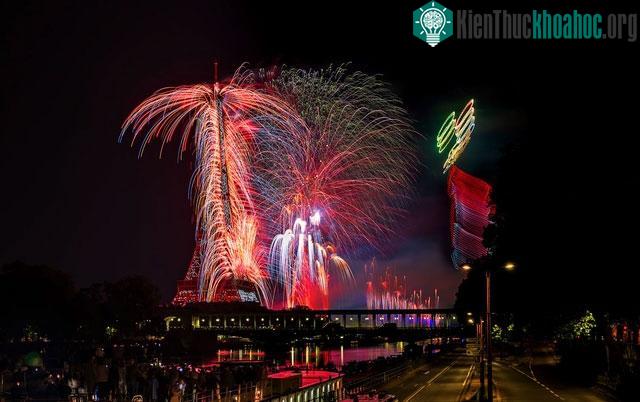 Pháo hoa rực rỡ từ tháp Eiffel biểu tượng vào đêm khai mạc Olympic Paris 2024