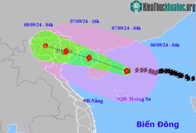 Dự báo hướng đi, vùng ảnh hưởng bão Yagi sáng 6/9.