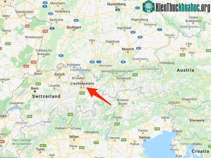 Liechtenstein trên bản đồ thế giới.