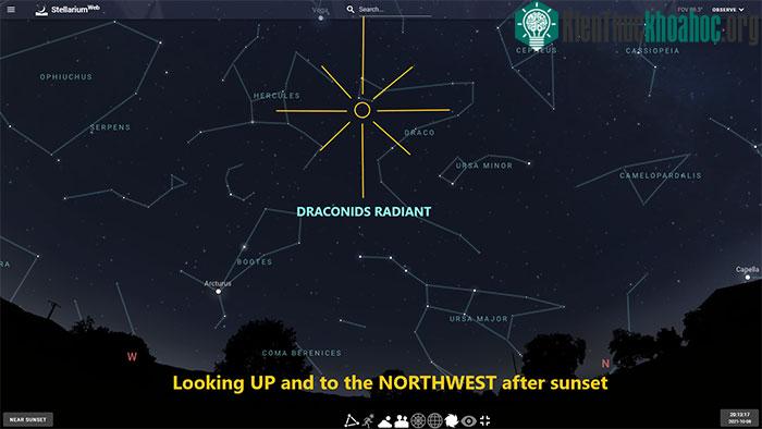 Mưa sao băng Draconids sẽ phát ra ngay gần đầu của con rồng tạo nên chòm sao Thiên Long