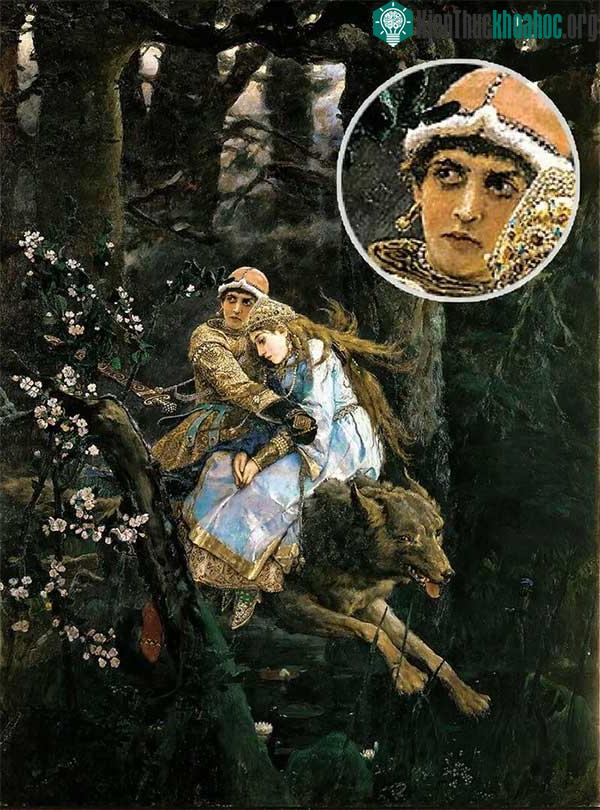Chiếc khuyên tai trong bức tranh "Ivan Tsarevich trên một con sói xám" của Vasnetsov.
