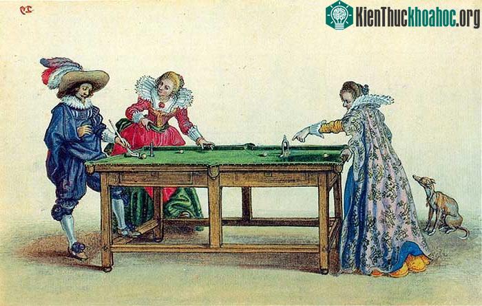 &nbsp;Những người quý tộc vào thế kỷ 17 chơi bi-da lỗ trên bàn màu xanh lá