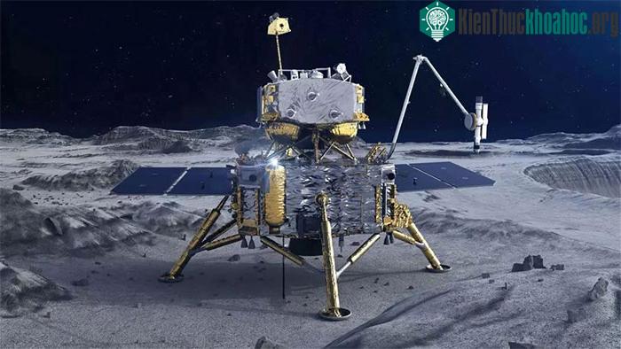 Hình ảnh minh họa tàu thăm dò Chang'e-5 đã hạ cánh thành công xuống Mặt trăng.