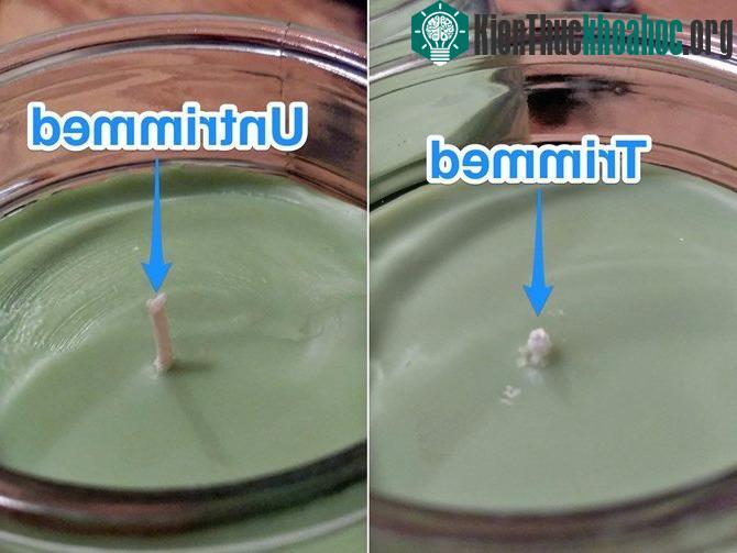 Hãy cắt ngắn bấc nến còn khoảng 0,3cm đến 0,6cm như ảnh bên trái.