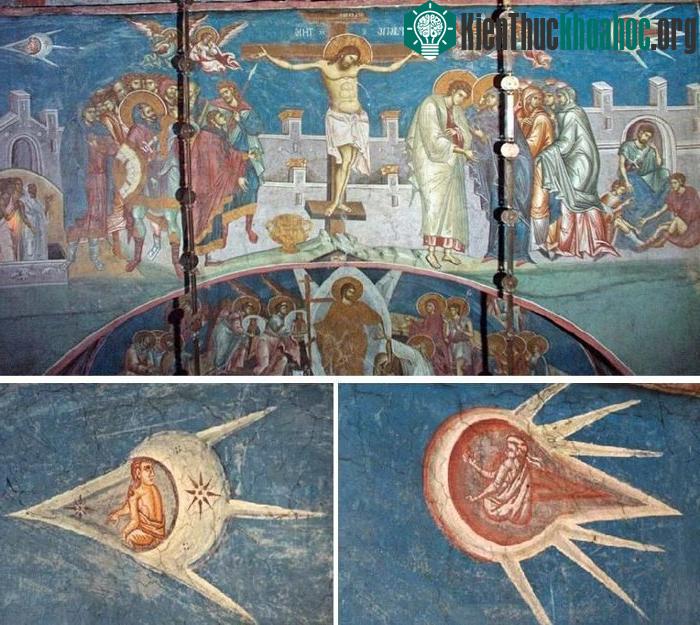 Bức tranh tường "Chúa Jesus bị đóng đinh trên cây thánh giá". (Ảnh: Tu viện Visoki Decani, Nam Tư).