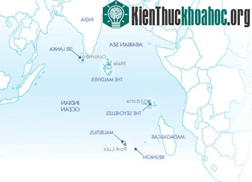 Vị trí đảo Reunion và quốc đảo Maldives. (Đồ họa: Trail Finder.)