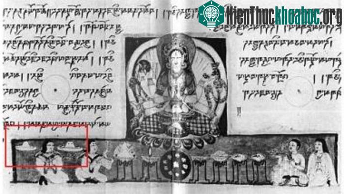 Nhiều văn bản tiếng Phạn cổ với hình ảnh UFO.