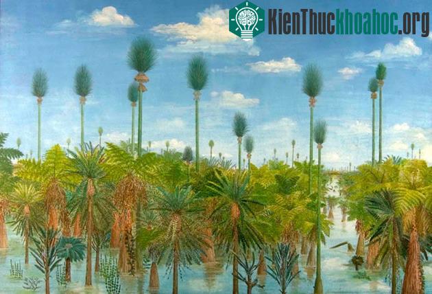 Hình ảnh tái dựng vi tính của cánh rừng 300 triệu năm bị chôn vùi dưới tro núi lửa ở Trung Quốc.