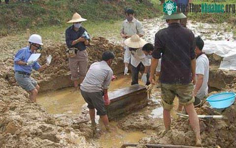Khai quật mộ xác ướp thời Hậu Lê tại khu công nghiệp Bảo Minh, Vụ Bản, Nam Định (Nguồn: Công an Nhân dân)