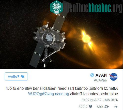 Ngày (23/8), NASA đã chính thức công bố thông tin bắt được tín hiệu với tàu vũ trụ STERO-B.