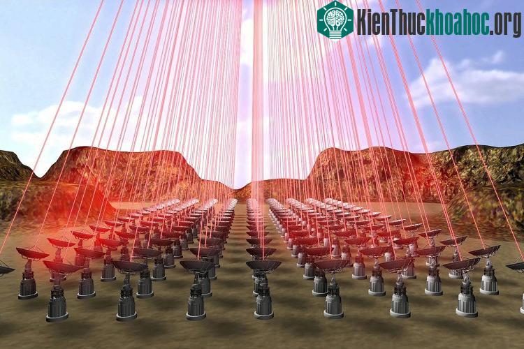 Mô hình hệ thống đẩy thiết bị StarChip bằng tia laser công suất lớn. (Ảnh: Science).