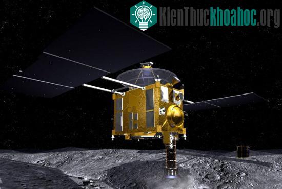 Hình minh họa cảnh tàu Hayabusa đáp xuống thiên thạch Itokawa vào năm 2005 để lấy mẫu vật chất. (Ảnh: JAXA)