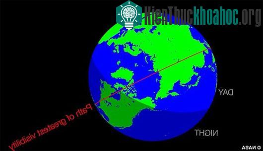 Khu vực cao điểm sẽ hứng tàn dư của sao chổi để lại đêm 23/05/2014. Miền Nam Canada và Mỹ được cho là vị trí tốt nhất để xem mưa sao băng