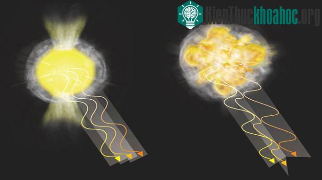 Các nhà khoa học Nhật Bản đã chụp được hình ảnh 3D (trái) và 2D (phải) của siêu tân tinh, nhưng sau khi quan sát bằng kính viễn vọng, họ cho rằng phiên bản 3D chính xác nhất - (Ảnh: Daily Mail)