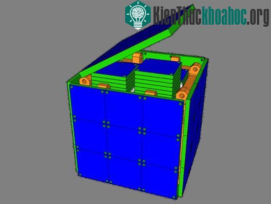 Một chiếc hộp nhỏ CubeSat chứa Sprites bên trong.