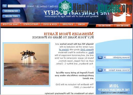 Website Planetary.org - Ghi tên mình trên... sao Hỏa