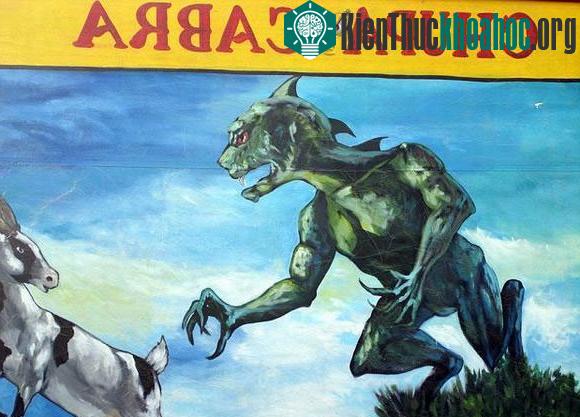 Tranh vẽ về sinh vật hút máu trong truyền thuyết Chupacabra.