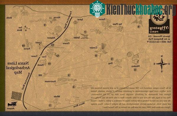 Bản đồ về vị trí một số hình vẽ kỳ lạ ở sa mạc Nazca.