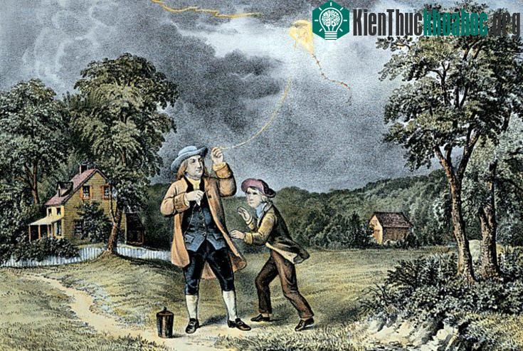 Thí nghiệm với sét bằng một cánh diều rất nổi tiếng của Benjamin Franklin.
