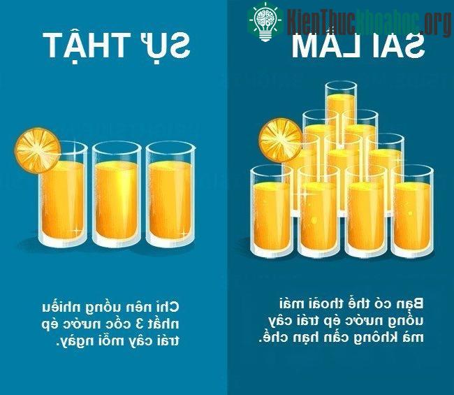Nước ép trái cây chứa nhiều đường, vì vậy, bạn không nên uống quá nhiều. Các chuyên gia khuyến cáo chỉ nên uống nhiều nhất 3 cốc nước ép trái cây mỗi ngày, lượng vừa đủ giúp làm mát cơ thể, vừa phá...