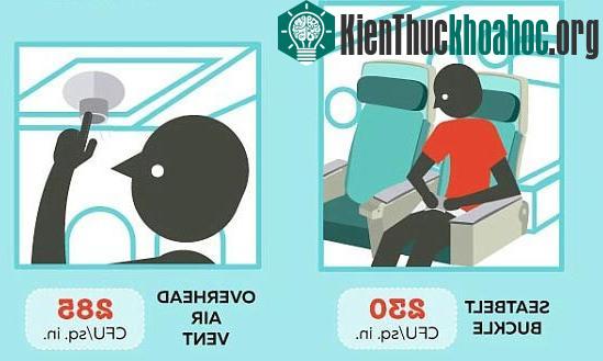 Tiếp theo là lỗ thông khí phía trên đầu các hành khách và khóa bấm dây an toàn.