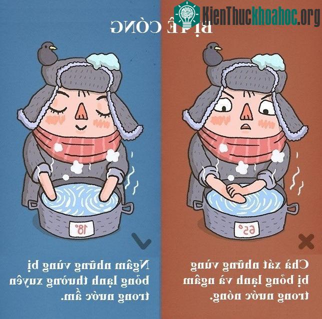 Khi đang tê cóng, việc chà xát có thể gây tổn hại đến các mao mạch, khiến tình hình tồi tệ hơn.