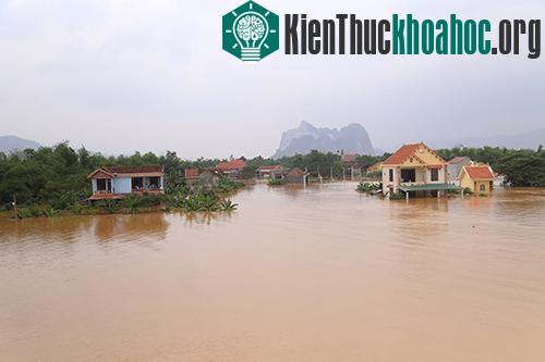 Lũ khiến hàng chục nghìn ngôi nhà ở Quảng Bình ngập sau từ 0,5 đến 3m. (Ảnh: Hoàng Táo).