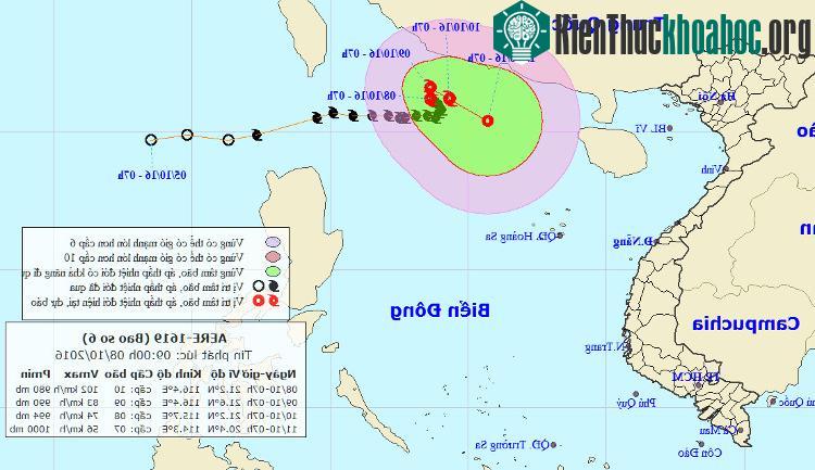 Hướng đi của bão Aere.