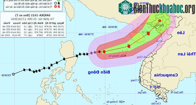 Hướng đi của cơn bão số 7.