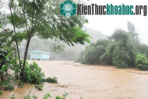 Lũ về trên suối Ngòi Đum, đoạn qua tổ 1A, thành phố Lào Cai. (Ảnh: Báo Lào Cai).
