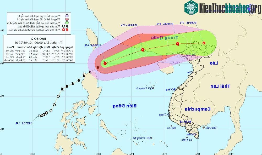 Vị trí và đường đi của bão số 2.