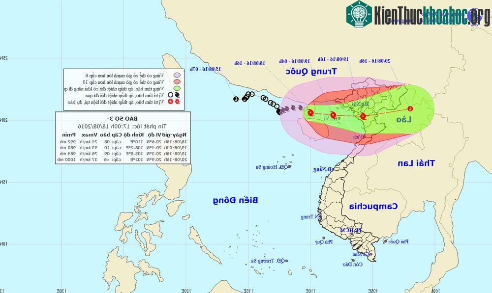 Vị trí và đường đi dự kiến của bão. (Ảnh: nchmf).