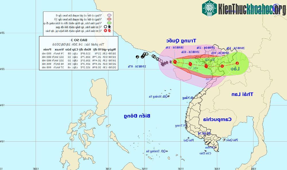 Vị trí và đường đi của bão số 3.