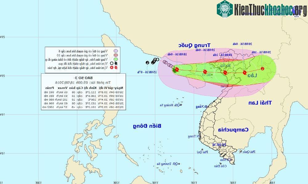 Vị trí và đường đi của bão số 3.