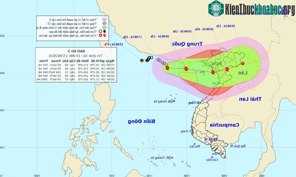 Vị trí và đường đi của cơn bão số 3.