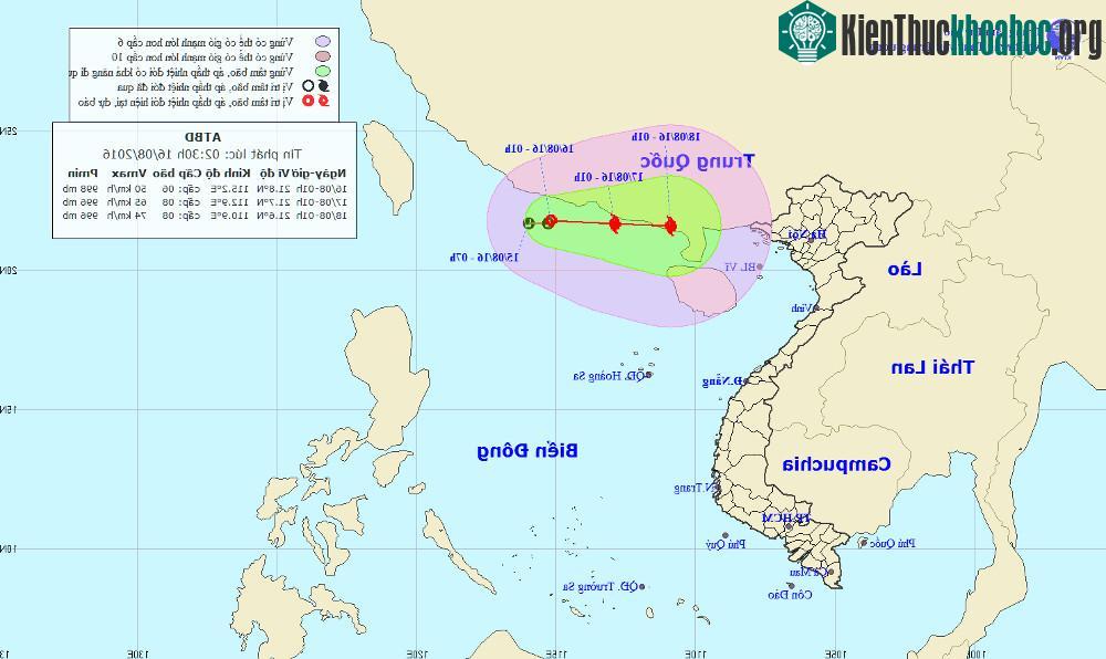 Vị trí và đường đi của áp thấp nhiệt đới.