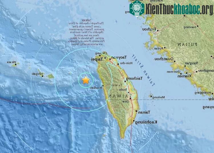 Vị trí trận động đất 5.6 độ Richter ở phía đông bắc Đài Loan, Trung Quốc hôm nay. (Ảnh: USGS).