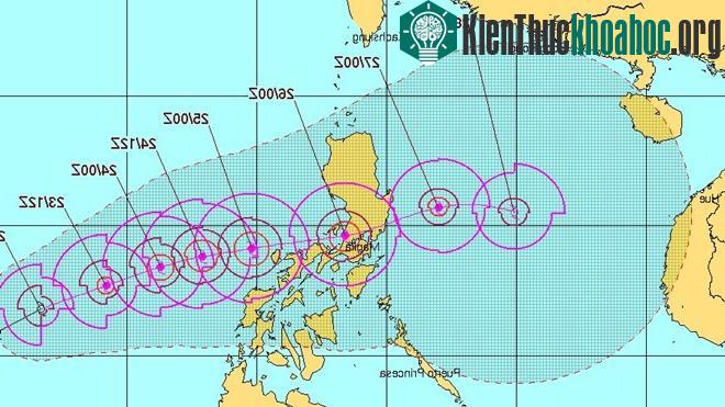 Hướng di chuyển của bão Nock-ten trong những ngày tới. (Ảnh: Trang dự báo Hải quân Mỹ).