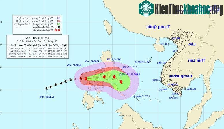 Vị trí và đường đi của cơn bão Melor. (Ảnh: NCHMF).