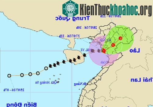 Bóng màu xanh, tím là dự báo đường đi của bão. (Ảnh: NCHMF).