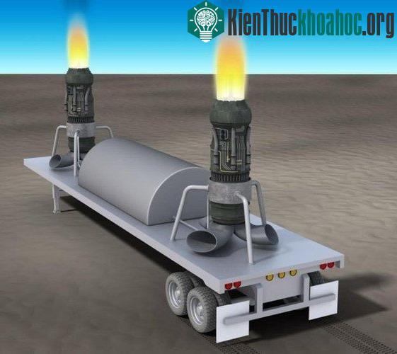 Minh họa ống xả phản lực đặt trên xe lưu động gần các nhà máy điện. (Ảnh: Alamaro).
