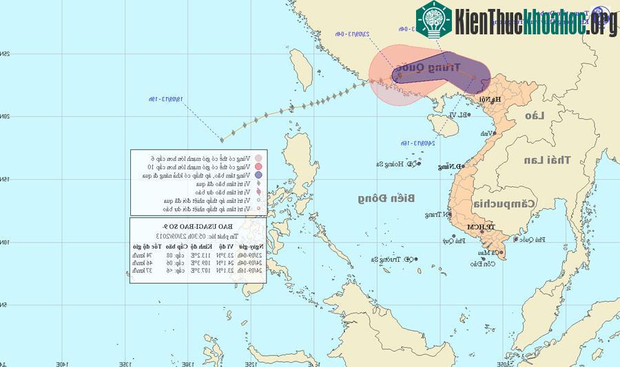 Ảnh đường đi và vị trí của cơn bão Usagi