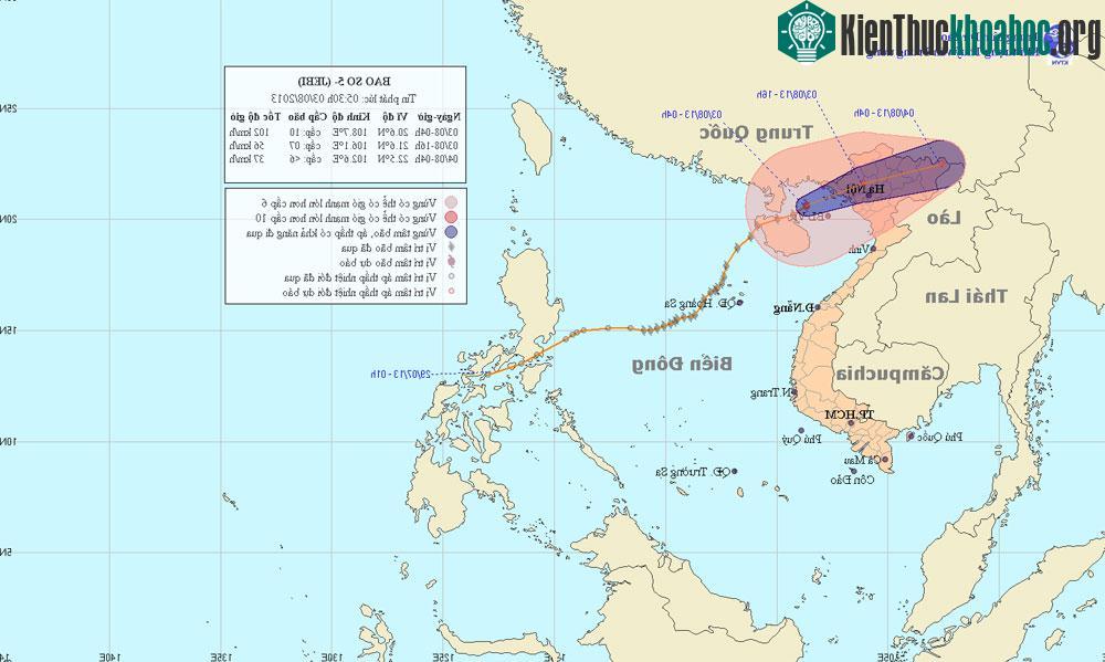Ảnh đường đi và vị trí của cơn bão