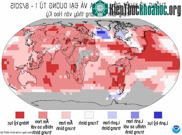 Thống kê nhiệt độ toàn cầu trong năm 2015, đốm tròn màu xanh dương nằm ở đảo Greenland tương ứng với nhiệt độ lạnh bất thường.