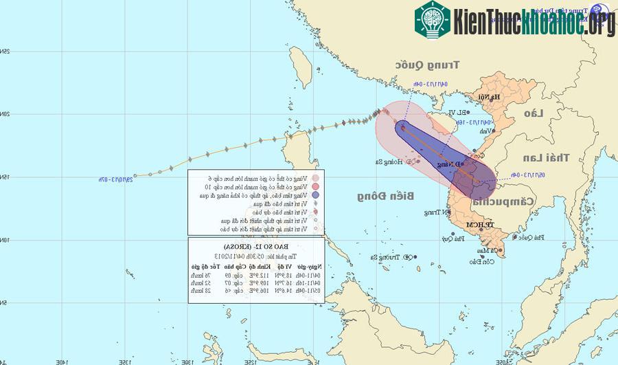 Ảnh đường đi và vị trí của bão Krosa