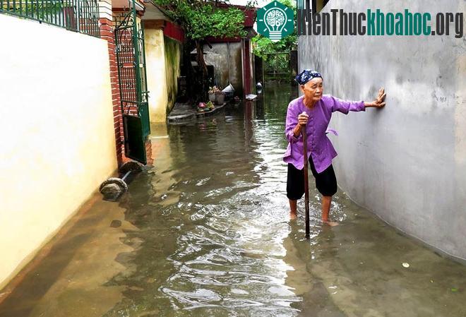 Nhiều khu dân cư bị ngập, việc đi lại khó khăn.