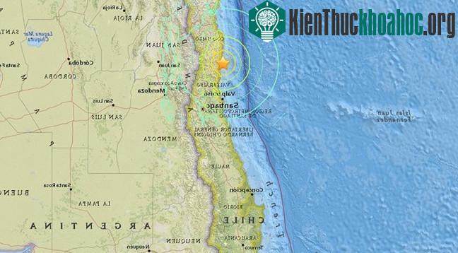 Bản đồ vùng động đất ở Chile. (Ảnh: Earthquake.usgs.gov).